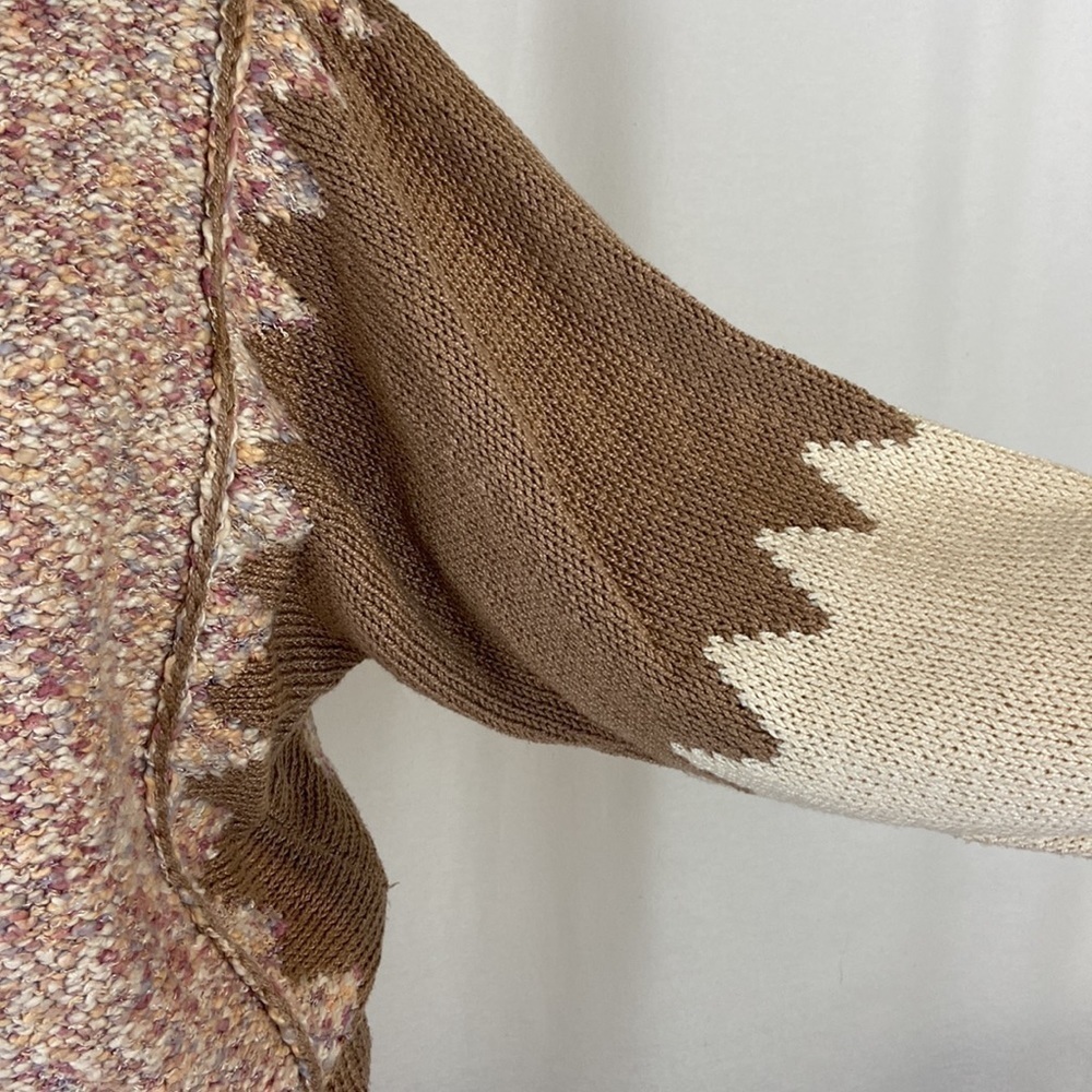 Handmade Knit Boho Sweater Tan Cream Pastel Cozy Cottagecore Large Chunky - Picture 3 of 14